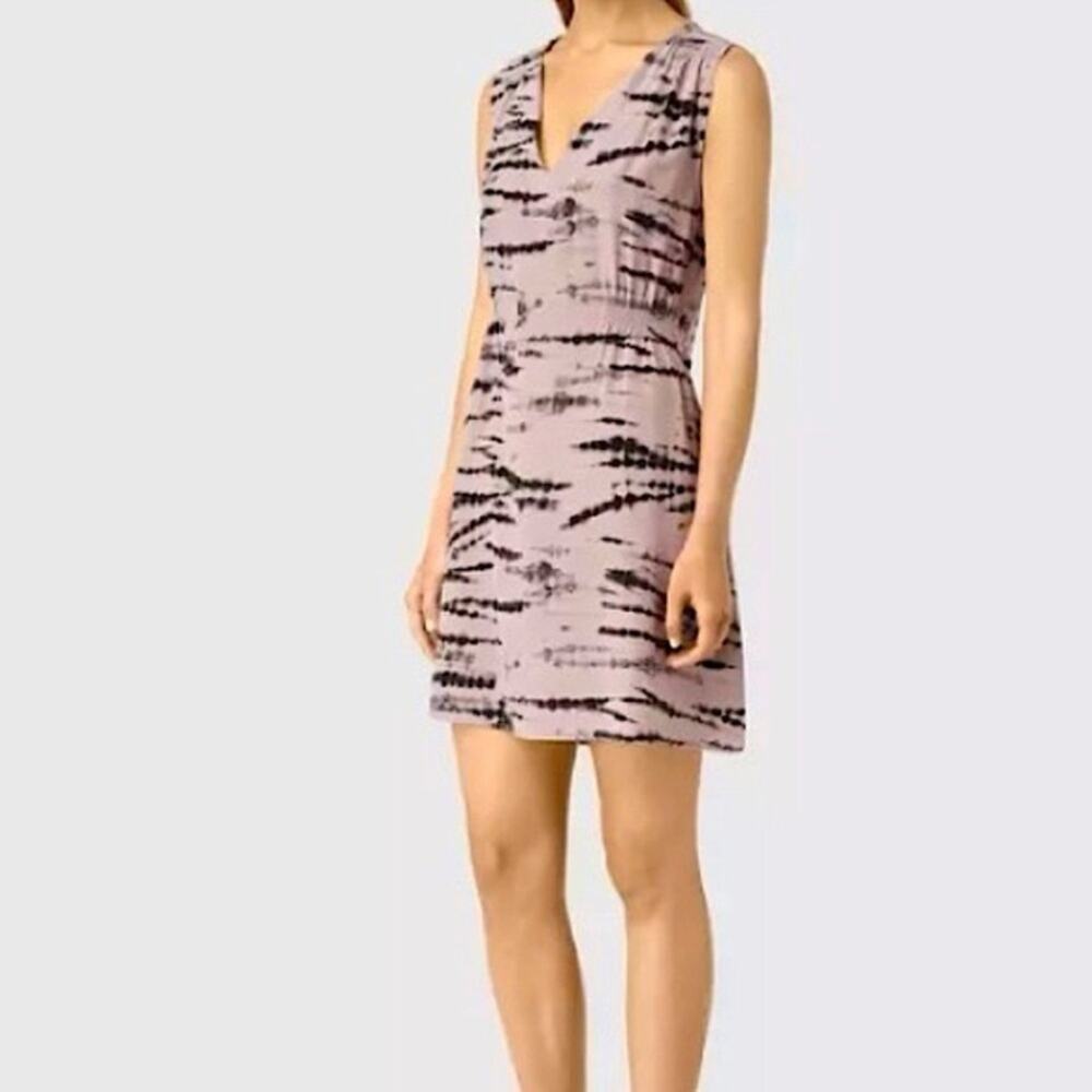 All Saints Pink Black Sheath V-Neck Mini Dress